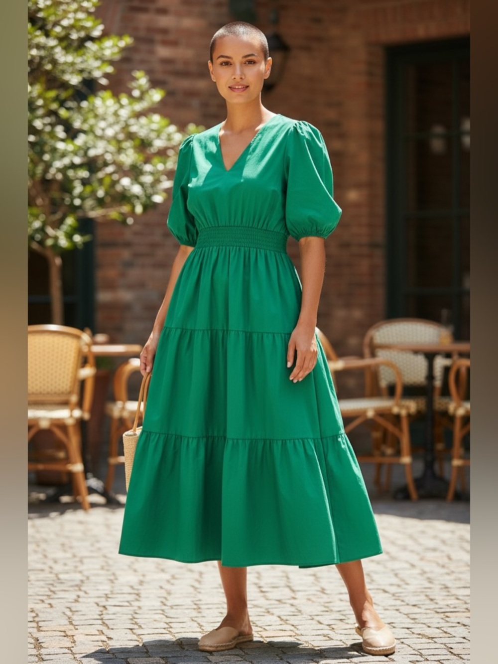 French Connection Puff Sleeve Maxi Dress Sz Lg Kelly Green Kentucky Derby Dress